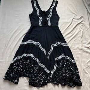 Advance Apparels Black Embroidered Boho Midi Dress Free Size
